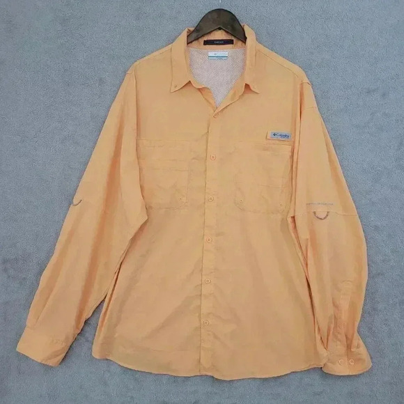 Columbia Tamiami Mens Long Sleeve Button-Up Shirt XL Outdoor Peach 21CT - Picture 1 of 8